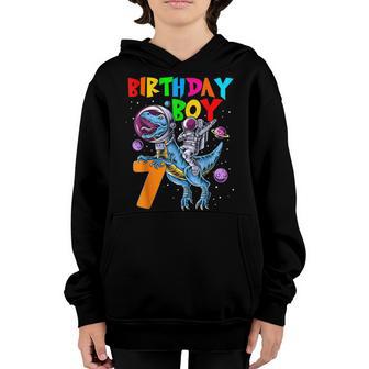 Rawr 7 Years Old Birthday Boy Astronaut Riding 7Th Dinosaurs Youth Hoodie - Thegiftio UK