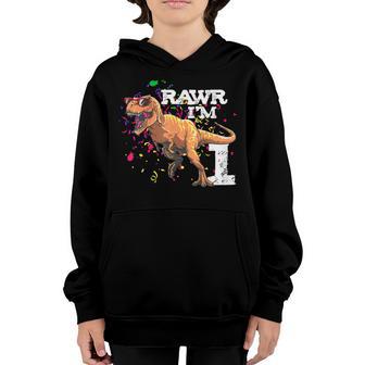 Rawr Im 1 1St Birthday T Rex Dinosaur Party Gift For Boys Youth Hoodie - Thegiftio UK
