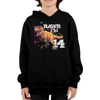 Rawr Im 14 14Th Birthday T Rex Dinosaur Party Gift For Boys Youth Hoodie - Thegiftio UK