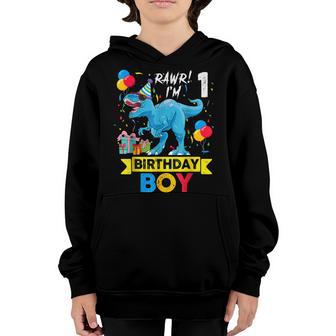 Rawr Im 1St Birthday Boy Dinosaur T Rex 1 Years Old Party Youth Hoodie - Thegiftio UK