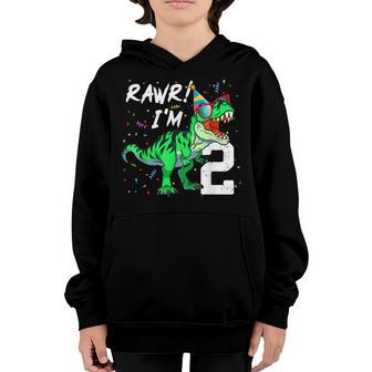 Rawr Im 2 2Nd Birthday T Rex Dinosaur Party For Boys Youth Hoodie - Thegiftio UK