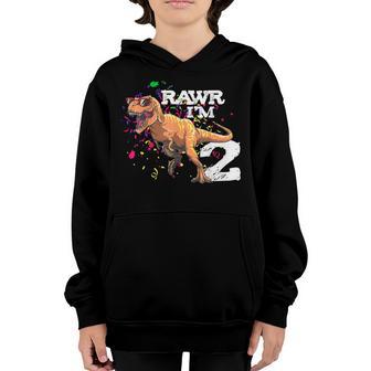 Rawr Im 2 2Nd Birthday T Rex Dinosaur Party Gift For Boys Youth Hoodie - Thegiftio UK