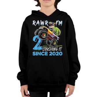 Rawr Im 2 Monster Truck Dinosaur 2Nd Birthday Party Boys Youth Hoodie - Thegiftio UK