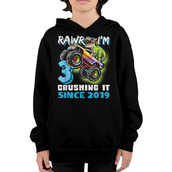 Rawr Im 3 Monster Truck Dinosaur 3Rd Birthday Party Boys Youth Hoodie - Thegiftio UK