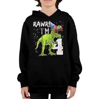 Rawr Im 4 4Th Birthday T Rex Dinosaur Party Gifts For Boys Youth Hoodie - Thegiftio UK