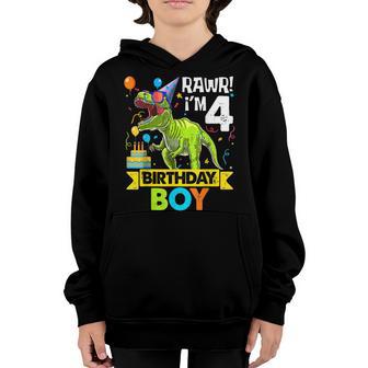 Rawr Im 4Th Birthday Boy Dinosaur T-Rex 4 Years Old Party Youth Hoodie - Thegiftio UK