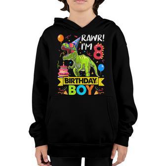 Rawr Im 8Th Birthday Boy Dinosaur T-Rex 8 Years Old Party Youth Hoodie - Thegiftio UK