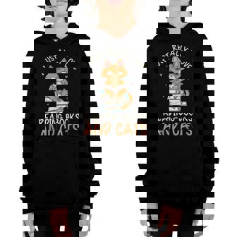 Reading Books And Cats Cat Book Lovers Reading Book Youth Hoodie - Thegiftio UK