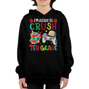 Ready To Crush 7Th Grade Game Controllers Wearing Cap Gamer Youth Hoodie - Thegiftio UK