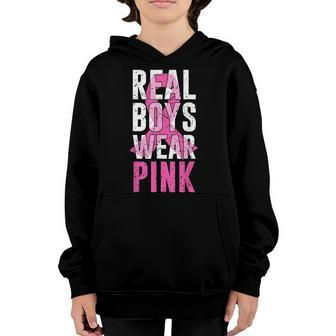 Real Boys Wear Pink Ribbon Breast Cancer Awareness Youth Hoodie - Thegiftio UK