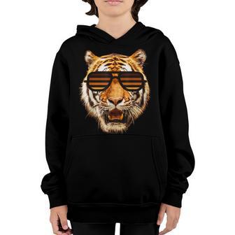 Real Cool Tiger Birthday For Boy With Striped Sunglasses Youth Hoodie - Thegiftio UK