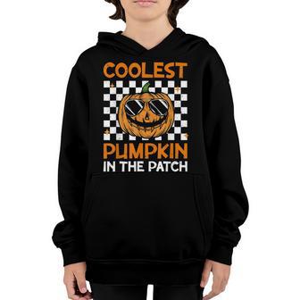 Retro Coolest Pumpkin In The Patch Groovy Halloween Boys Kid V2 Youth Hoodie - Thegiftio UK