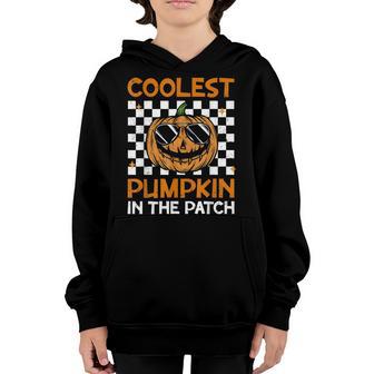 Retro Coolest Pumpkin In The Patch Groovy Halloween Boys Kid Youth Hoodie - Thegiftio UK