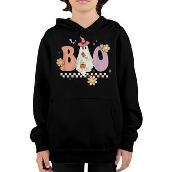 Retro Groovy Boo Crew Halloween Hippie Floral Ghost Boy Girl Youth Hoodie - Thegiftio UK