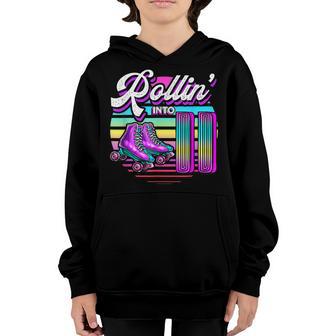 Rollin Into 11 Roller Skating Rink 11Th Birthday Party Girl Youth Hoodie - Thegiftio UK