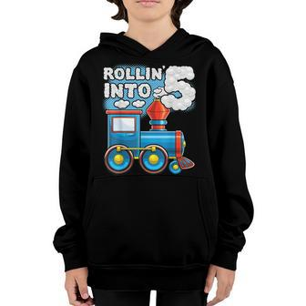 Rollin Into 5 Train 5Th Birthday Party Supply Birthday Boy Youth Hoodie - Seseable