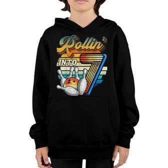 Rollin Into 7 Bowling Birthday Party 7Th Birthday Retro Girl Youth Hoodie - Seseable