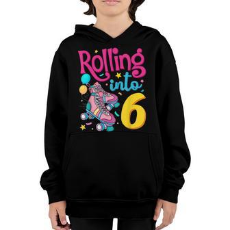 Rolling Into 6 Years Old 6Th Birthday Cute Skating Girl Youth Hoodie - Thegiftio UK
