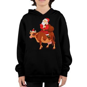 Santa Claus Riding Cow Funny Christmas Pajama Kids Ns Youth Hoodie - Thegiftio UK