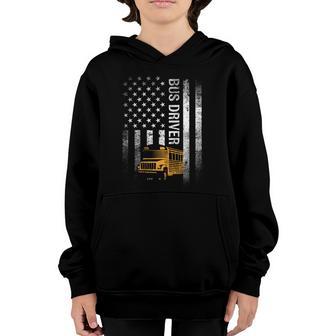School Bus Driver Usa American Flag Funny Bus Driver Gift Graphic Design Printed Casual Daily Basic Youth Hoodie - Thegiftio UK