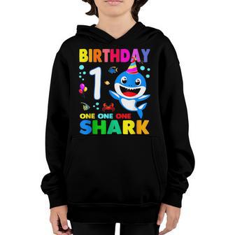 Shark Birthday Christmas Birthday Kids 1St Girl Youth Hoodie - Thegiftio UK