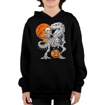 Skeleton Dinosaur T Rex Boys Halloween Mummy Funny Pumpkin V2 Youth Hoodie - Thegiftio UK