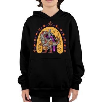 Skeleton Dinosaur T Rex Boys Halloween Rainbow Mummy Pumpkin V21 Youth Hoodie - Thegiftio UK