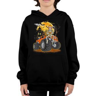 Skeleton Playing Game Funny Monster Truck Halloween Vibes Youth Hoodie - Thegiftio UK