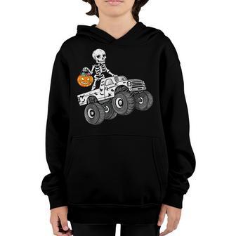 Skeleton Riding Monster Truck Boys Kids Halloween Pumpkin Youth Hoodie - Thegiftio UK
