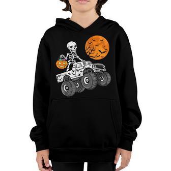 Skeleton Riding Monster Truck Halloween Pumpkin Boys Kids Youth Hoodie - Thegiftio UK
