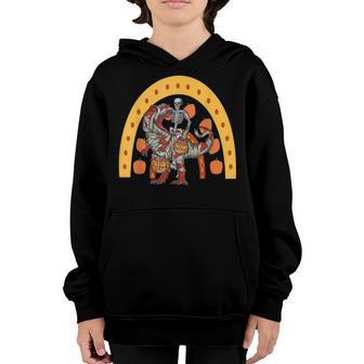 Skeleton Riding Mummy Dinosaur T Rex Halloween Rainbow Kids V3 Youth Hoodie - Thegiftio UK