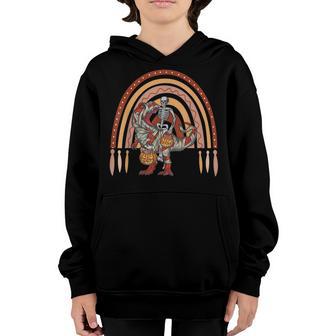 Skeleton Riding Mummy Dinosaur T Rex Halloween Rainbow Kids V6 Youth Hoodie - Thegiftio UK