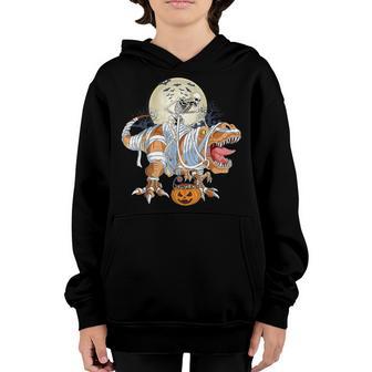 Skeleton Riding Mummy T Rex Happy Halloween Kids Boys Youth Hoodie - Thegiftio UK