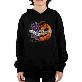 Sorta Sweet Sorta Spooky Pumpkin Flowers Halloween Youth Hoodie - Seseable
