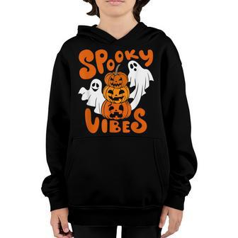Spooky Vibes Ghost Scary Pumpkin Face Funny Halloween Youth Hoodie - Seseable