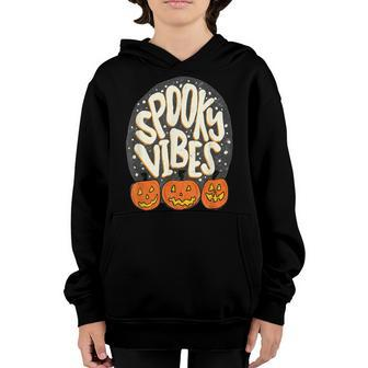 Spooky Vibes Pumpkin And Spiderweb Halloween Vintage Youth Hoodie - Seseable