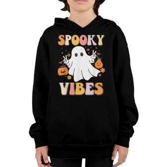 Spooky Vibes Pumpkin Retro Hippie Halloween Ghost Costumes Youth Hoodie - Seseable