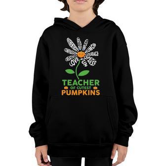 Teacher Of Cutest Pumpkin Daisy Flower Cute Halloween Back To School Youth Hoodie - Thegiftio UK