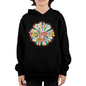 Teacher Vibes Funny Groovy Back To School Youth Hoodie - Thegiftio UK