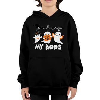 Teaching My Boos Cute Ghost Pumpkin Bat Halloween For Kid Youth Hoodie - Thegiftio UK
