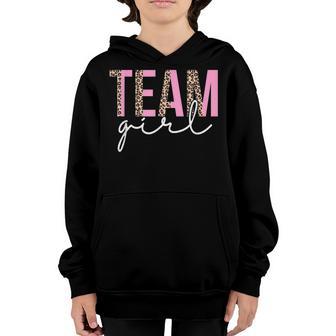 Team Girl Baby Shower Gender Reveal Party Cute Leopard Pink Youth Hoodie - Thegiftio UK