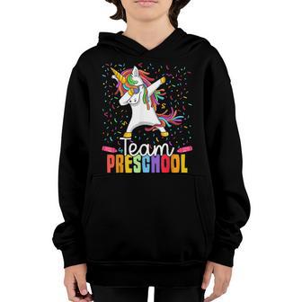 Team Preschool Dabbing Unicorn Happy First Day Of School Youth Hoodie - Thegiftio UK