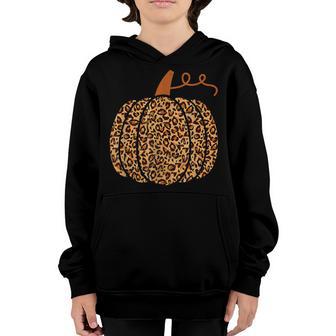 Thanksgiving Leopard Pumpkin Womens Girls Halloween Youth Hoodie - Thegiftio UK