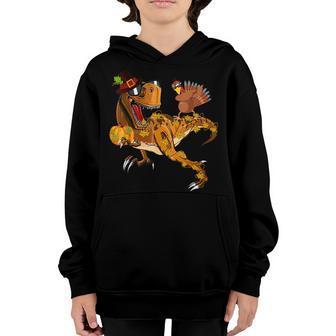 Thanksgiving Turkey Riding T Rex Dinosaur Toddler Boys Kids Youth Hoodie - Thegiftio UK