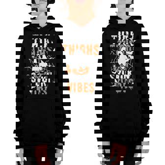 Thick Thighs And Spooky Vibes Funny Ghost Pumpkin Halloween Youth Hoodie - Seseable