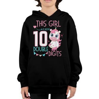 This Girl Is Now 10 Double Digits 10Th Birthday Gift Youth Hoodie - Thegiftio UK