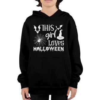 This Girl Loves Halloween Witch Hat Halloween Quote Graphic Design Printed Casual Daily Basic Youth Hoodie - Thegiftio UK