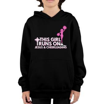 This Girl Runs On Jesus And Cheerleading Gift Cheerleader Cheer Gift Youth Hoodie - Thegiftio UK