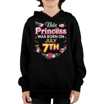 This Princess Was Born On July 7 7Th Happy Birthday Flower Youth Hoodie - Seseable