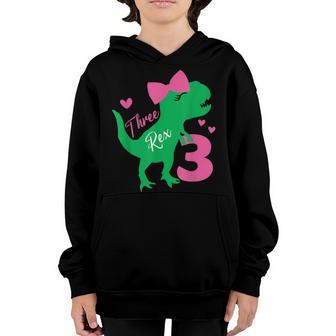 Three Rex Cute T-Rex Dinosaur Bow Birthday Girls Kids Youth Hoodie - Thegiftio UK